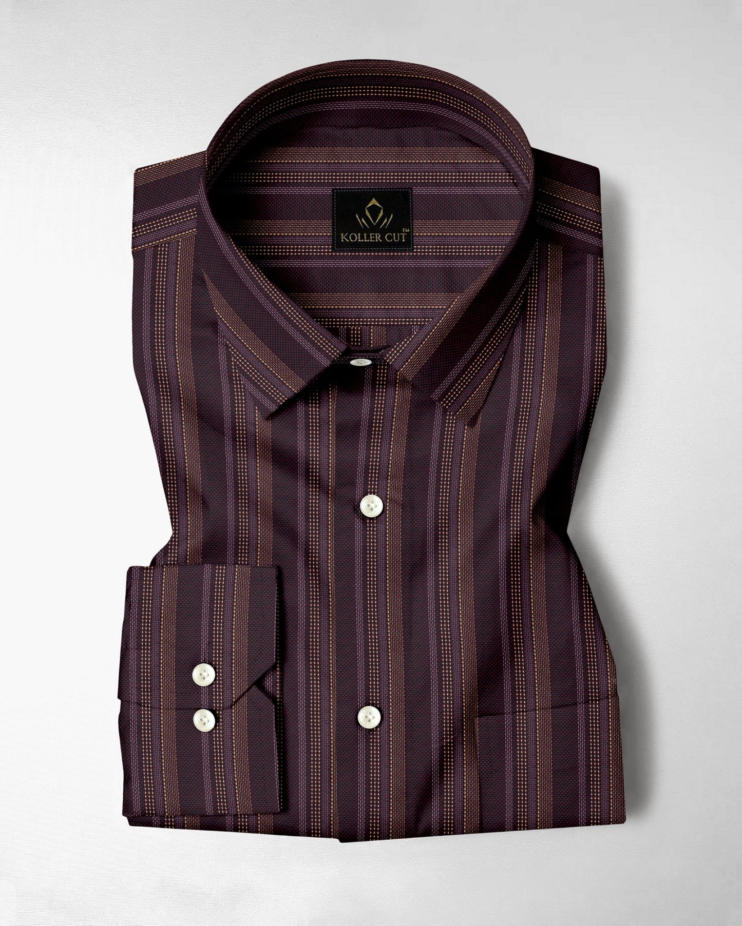 Black With Garnet Red and Beige with Moon White Dash Stripes 2 Ply Giza Cotton Shirt