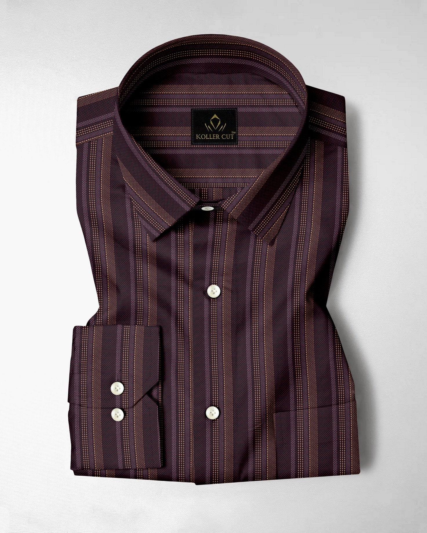 Black With Garnet Red and Beige with Moon White Dash Stripes 2 Ply Giza Cotton Shirt