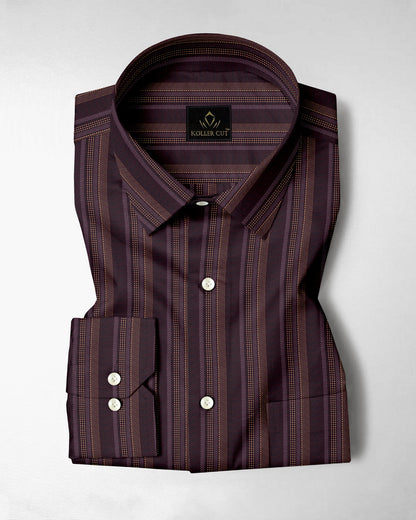 Black With Garnet Red and Beige with Moon White Dash Stripes 2 Ply Giza Cotton Shirt