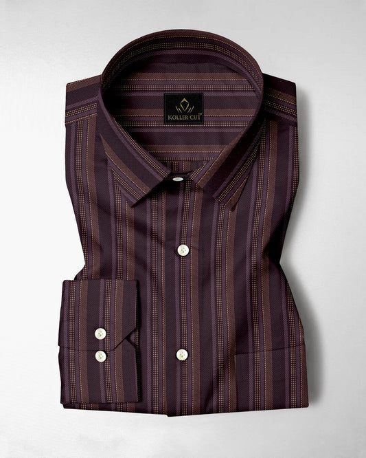 Black With Garnet Red and Beige with Moon White Dash Stripes 2 Ply Giza Cotton Shirt