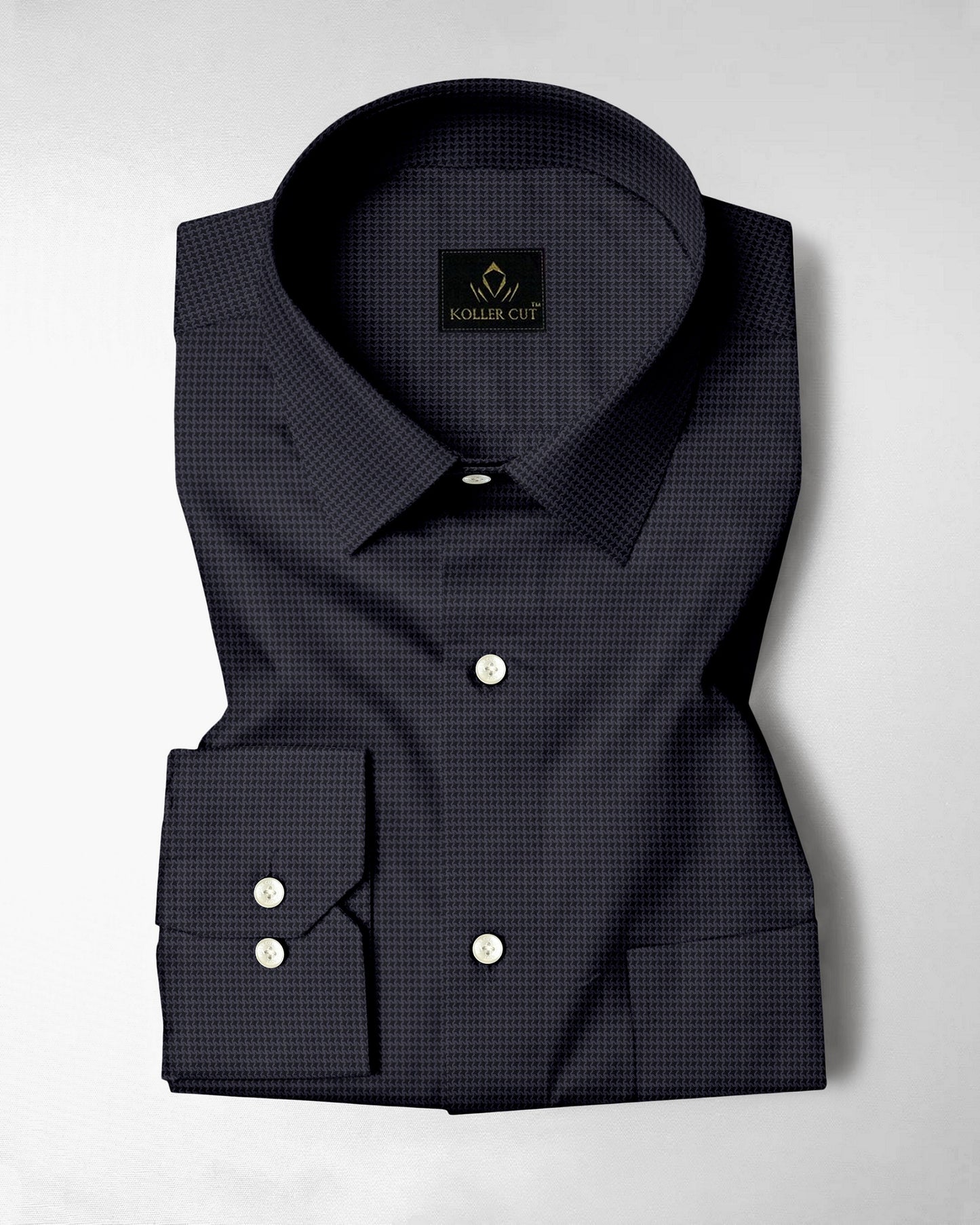 Onyx Black and Mysterioso Grey Hounds Tooth Checks 2 Ply Giza Cotton Shirt