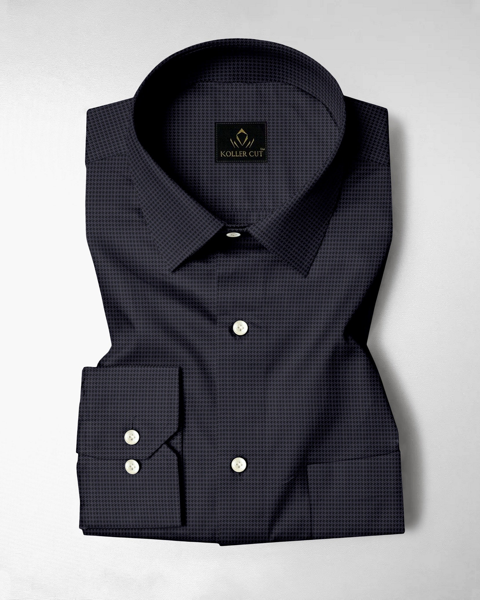 Onyx Black and Mysterioso Grey Hounds Tooth Checks 2 Ply Giza Cotton Shirt