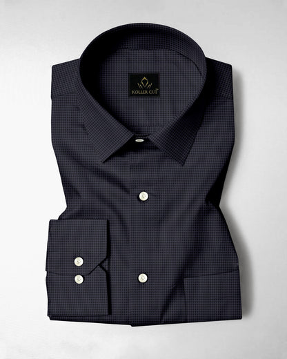 Onyx Black and Mysterioso Grey Hounds Tooth Checks 2 Ply Giza Cotton Shirt