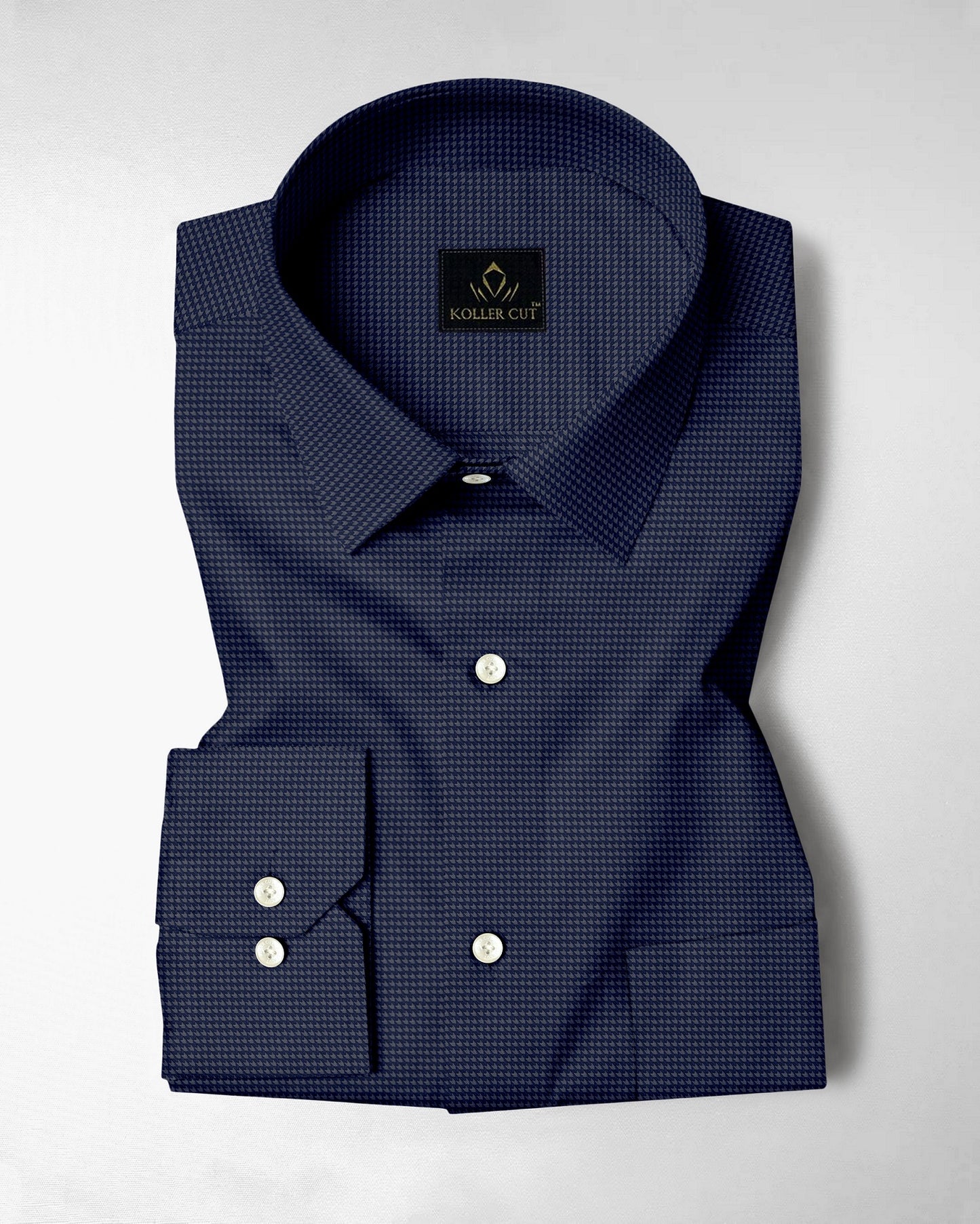 Coronet Blue And Cinder Gray Hounds Tooth Checks 2 Ply Giza Cotton Shirt