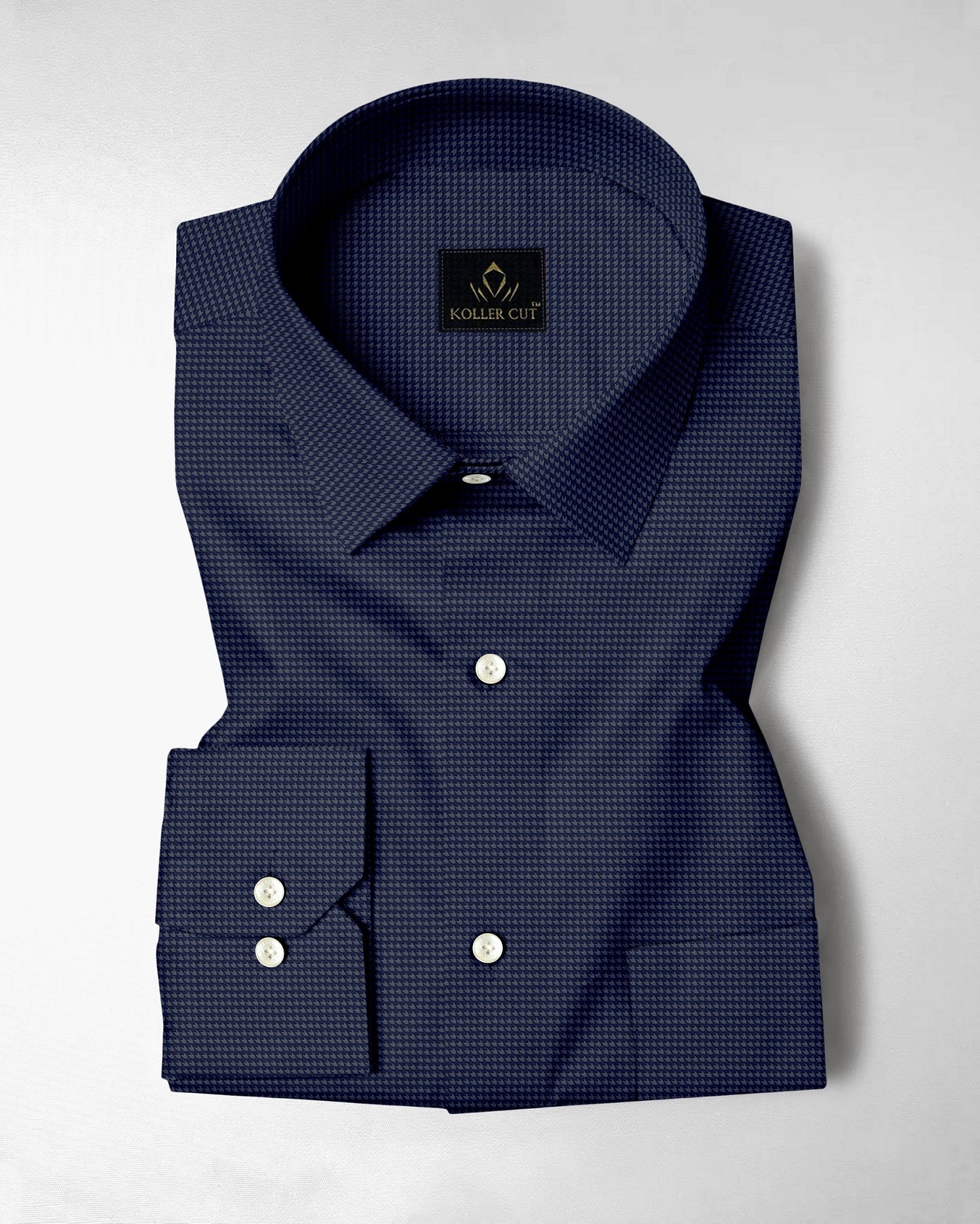 Coronet Blue And Cinder Gray Hounds Tooth Checks 2 Ply Giza Cotton Shirt