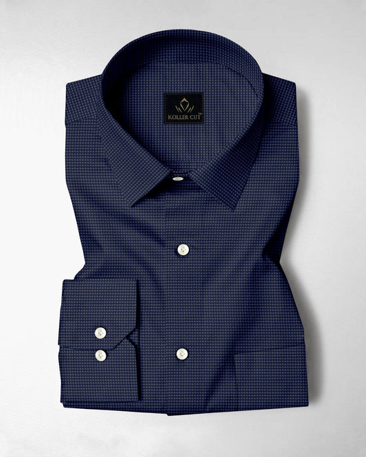Coronet Blue And Cinder Gray Hounds Tooth Checks 2 Ply Giza Cotton Shirt