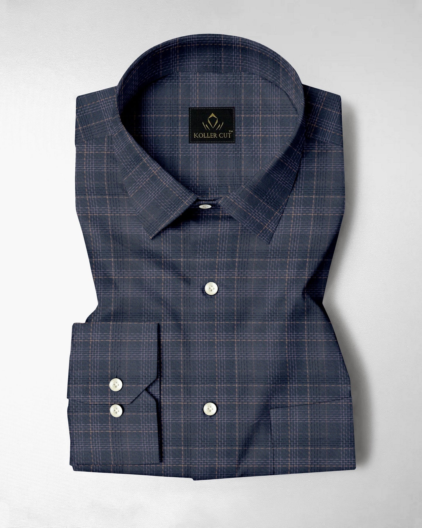 Charcoal Grey With Parsnip Yellow and Pearl Pink Windowpane Checks 2 ply Giza Cotton Shirt