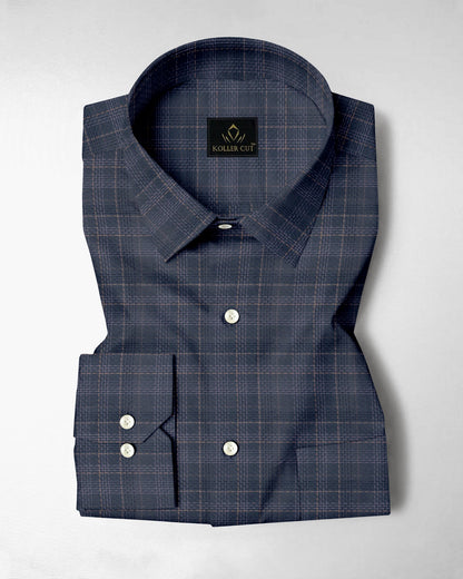 Charcoal Grey With Parsnip Yellow and Pearl Pink Windowpane Checks 2 ply Giza Cotton Shirt