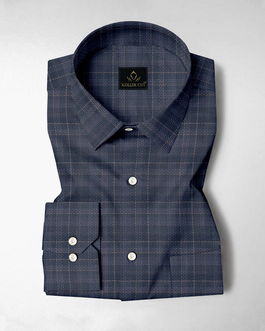 Charcoal Grey With Parsnip Yellow and Pearl Pink Windowpane Checks 2 ply Giza Cotton Shirt