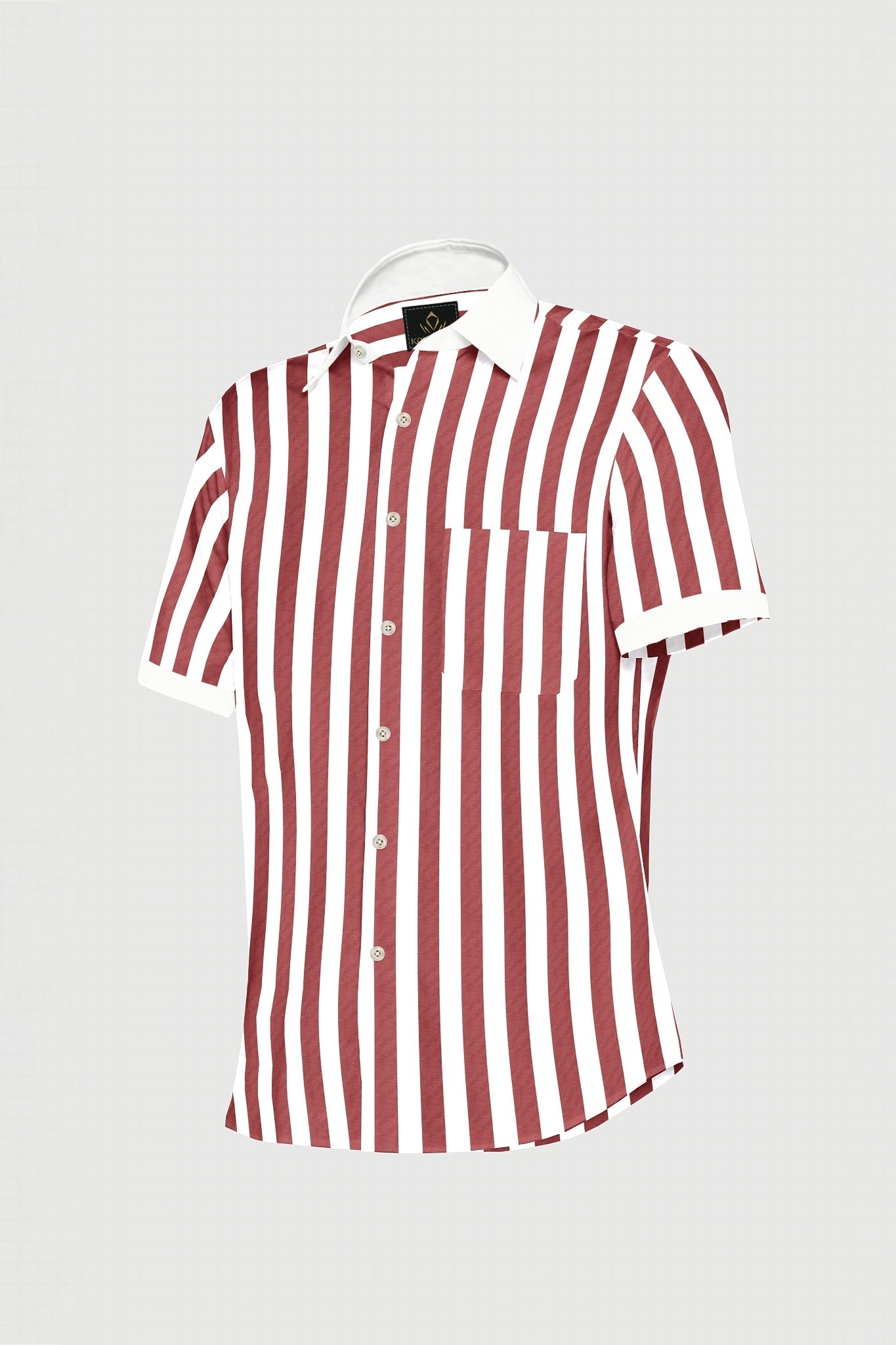 White and Brick Red Awning Stripes Designer Cotton Shirt