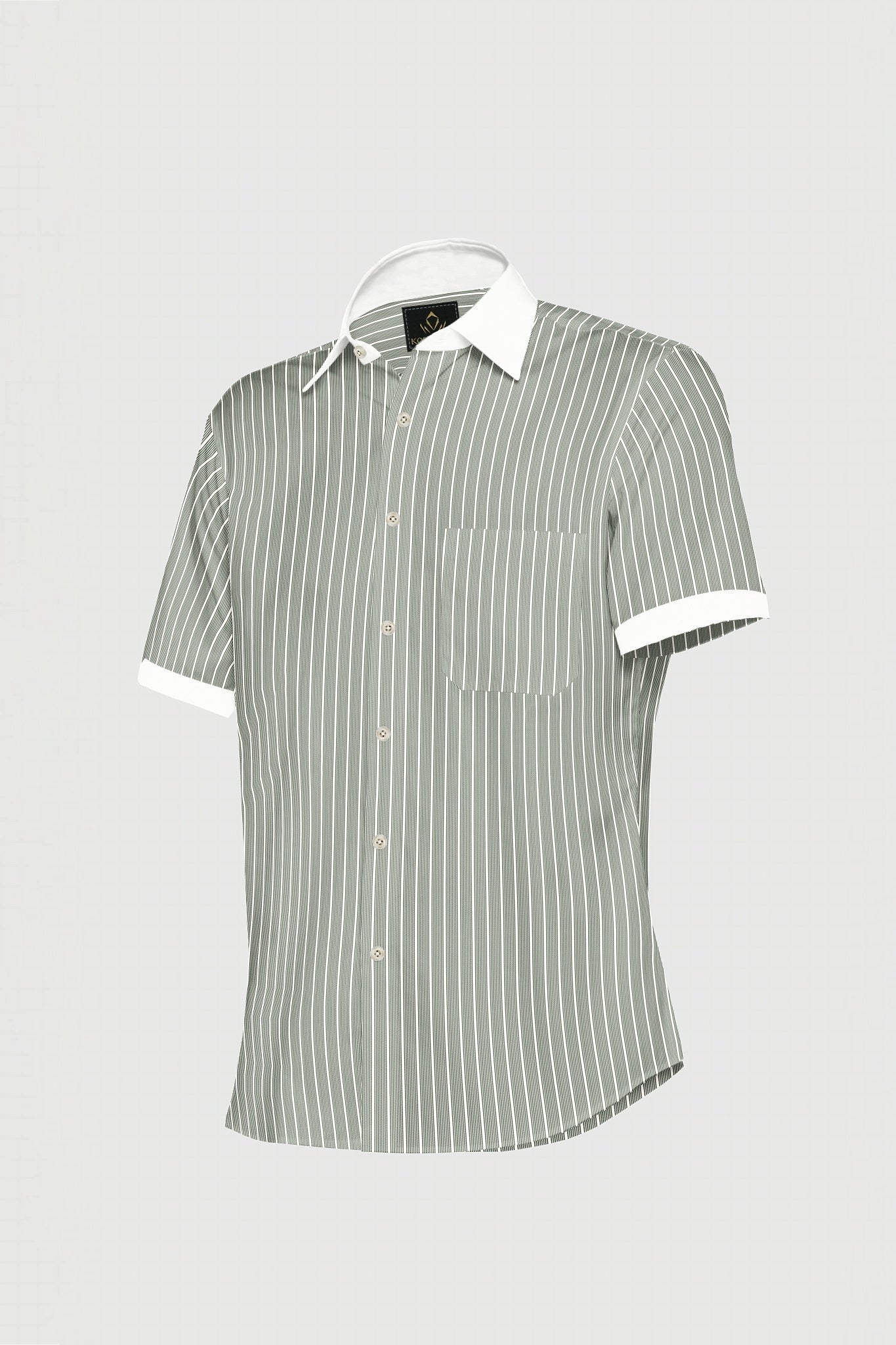 Chive Green and White Stripes Designer Cotton Shirt