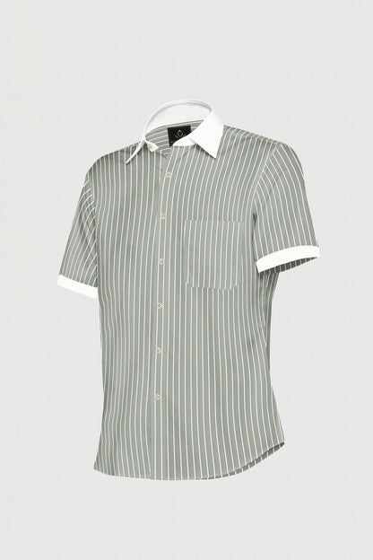Chive Green and White Stripes Designer Cotton Shirt
