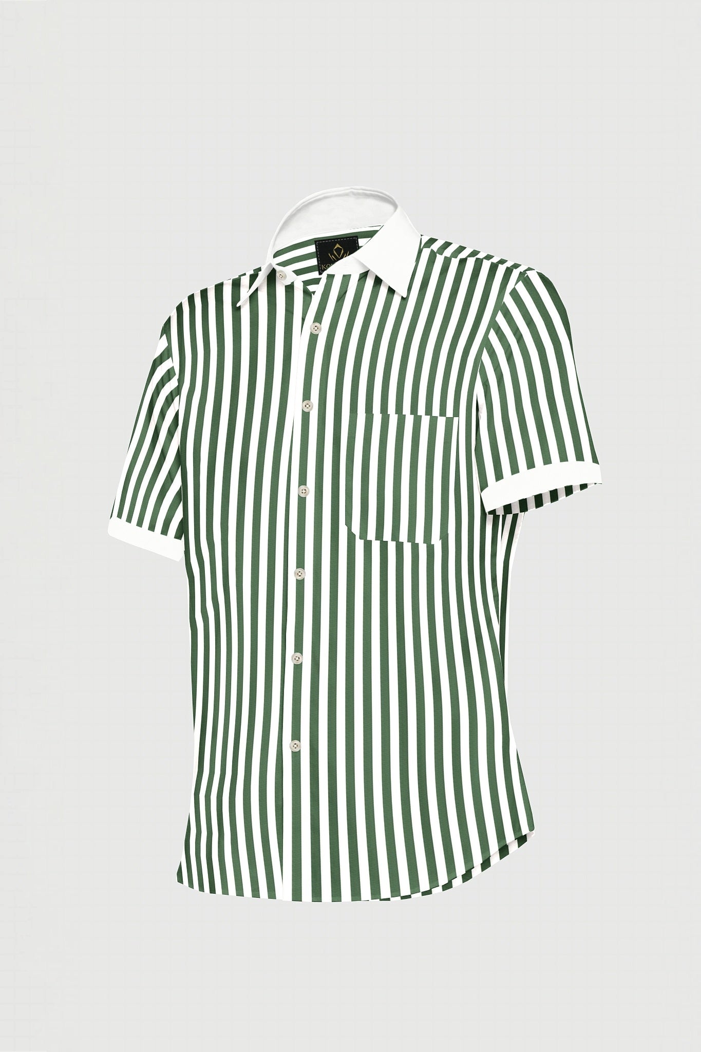 White with Loden Frost Green Candy Stripes Designer Cotton Shirt