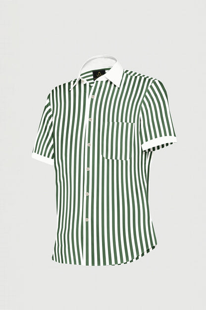 White with Loden Frost Green Candy Stripes Designer Cotton Shirt