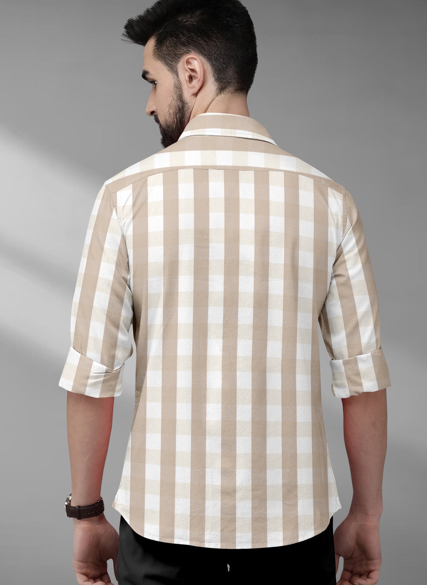 White with Beige and Fawn Checks 
Formal Cotton Shirt in india