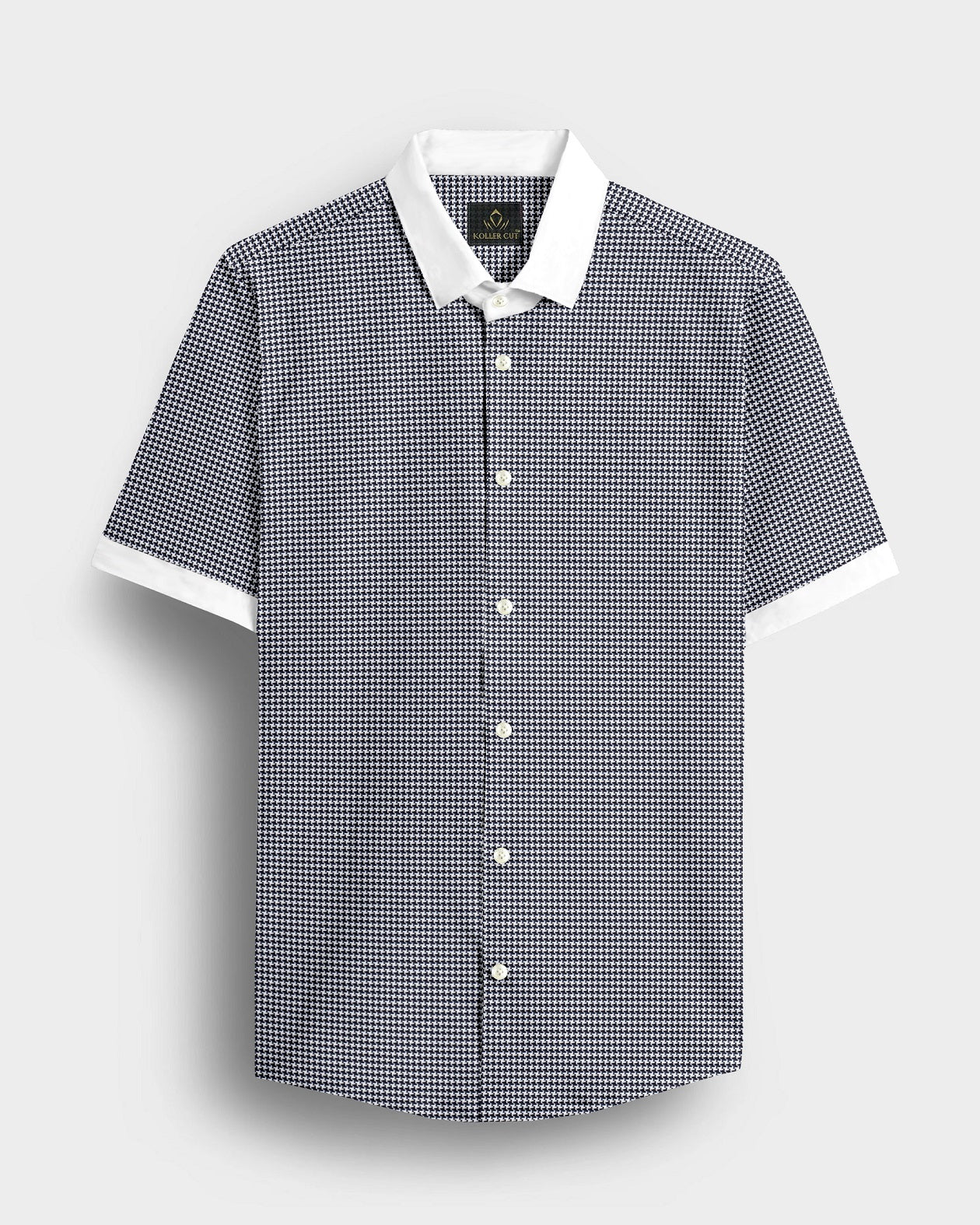 Jet Black and White Hounds Tooth Checks Designer Cotton Shirt