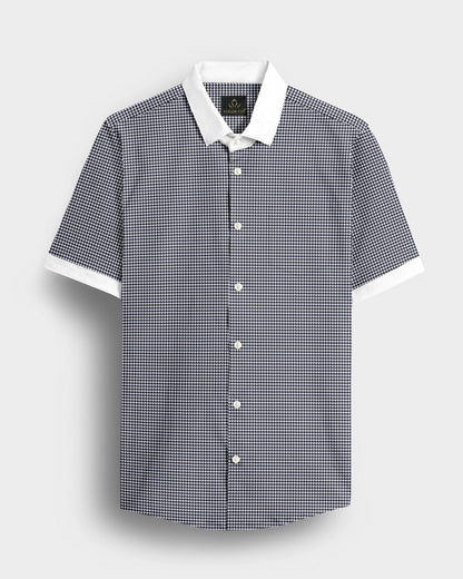 Jet Black and White Hounds Tooth Checks Designer Cotton Shirt