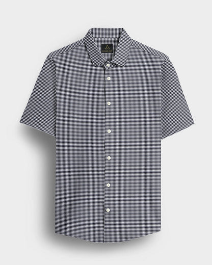 Jet Black and White Hounds Tooth Checks Cotton Shirt
