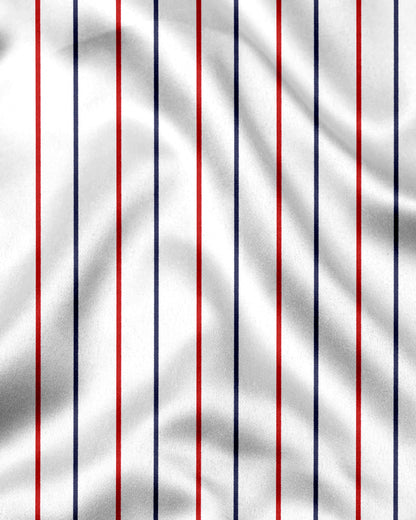 White with Scarlet Red and Navy Stripes Cotton Shirt