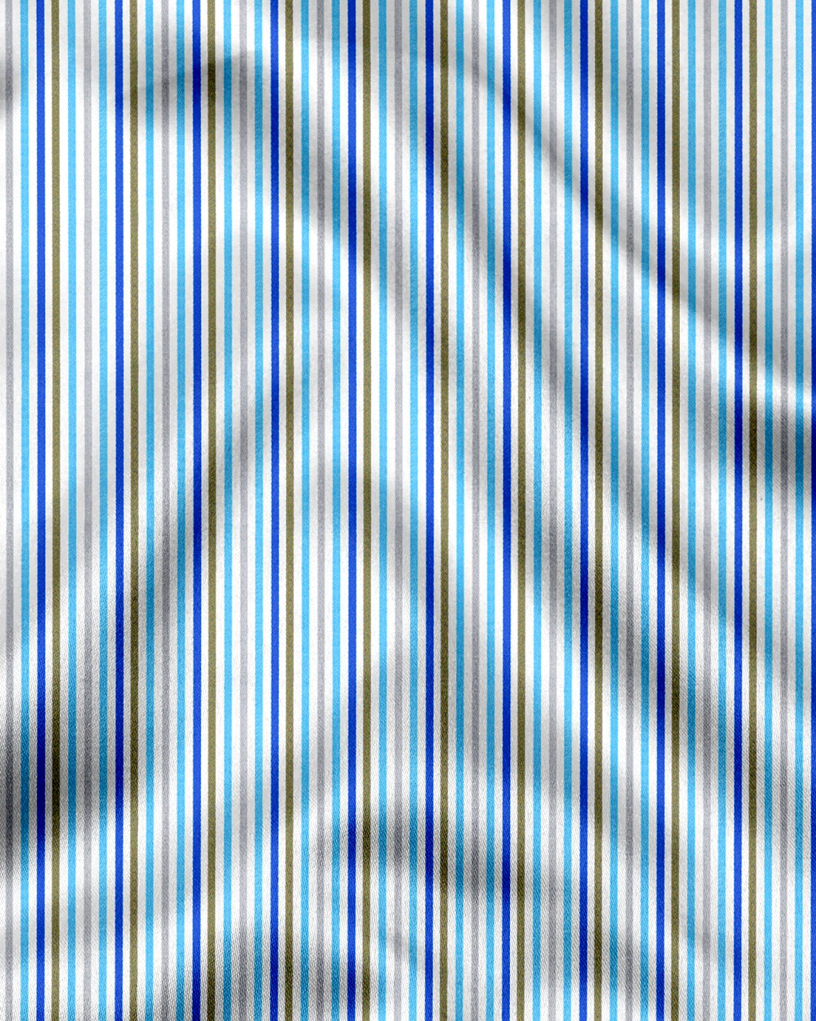 White with Cloisonne Blue and Basil Green Multicolored Multitrack Stripes Designer Cotton Shirt (Copy)
