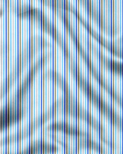 White with Cloisonne Blue and Basil Green Multicolored Multitrack Stripes Designer Cotton Shirt (Copy)