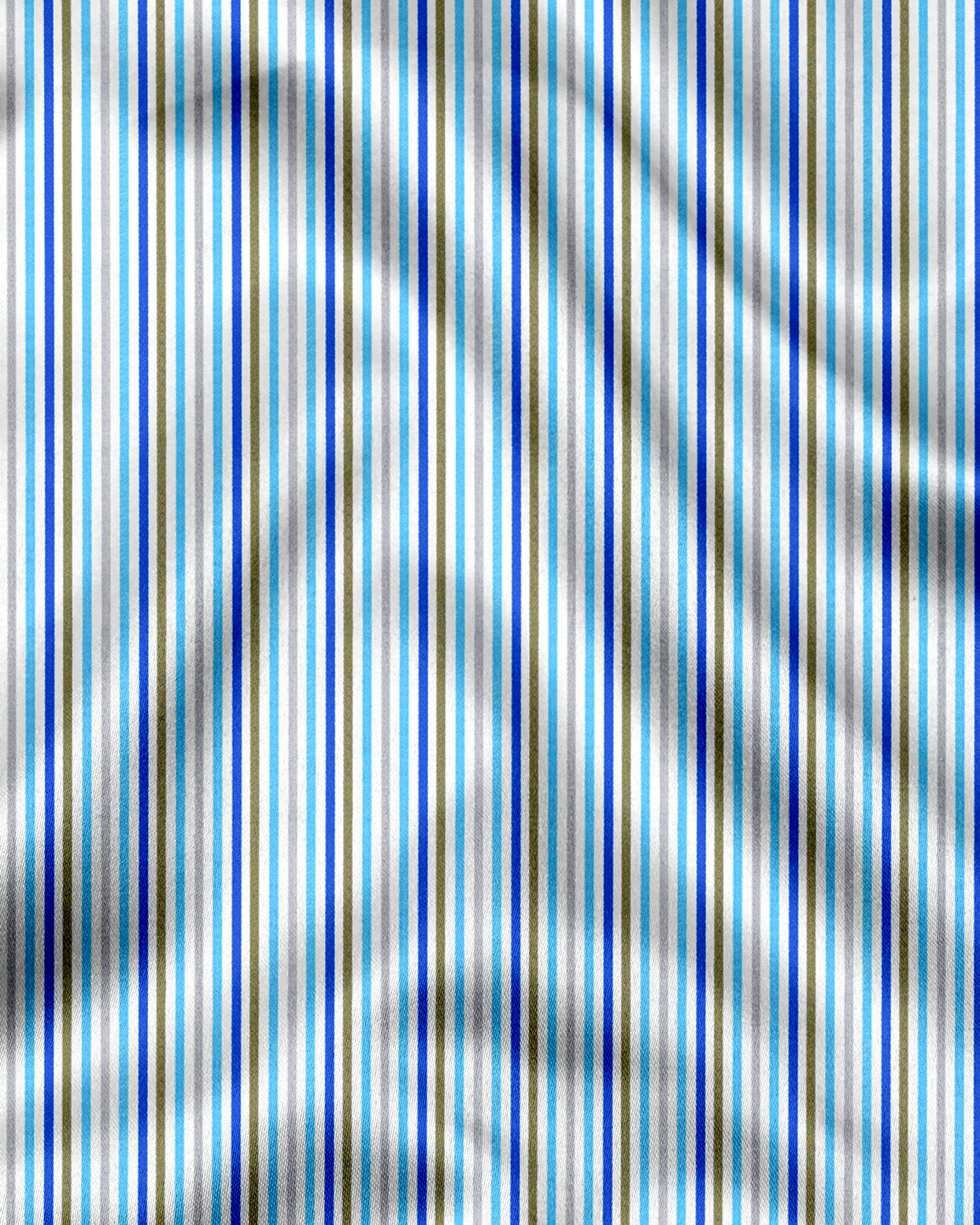 White with Cloisonne Blue and basil Green Multicolored Multitrack Stripes Cotton Shirt