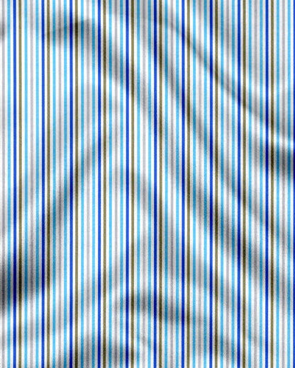 White with Cloisonne Blue and basil Green Multicolored Multitrack Stripes Cotton Shirt
