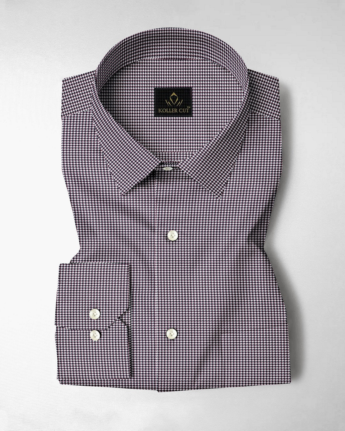 White with Obsidian Black and Garnet Red Hounds Tooth Checks 2 ply Giza Cotton Shirt