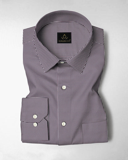 White with Obsidian Black and Garnet Red Hounds Tooth Checks 2 ply Giza Cotton Shirt