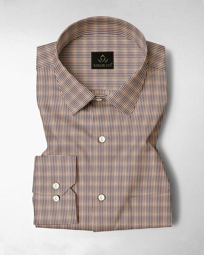 White with Wren Brown and Coffee Brown Hounds Tooth Checks 2 ply Giza Cotton Shirt