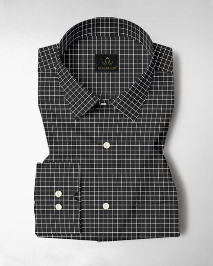 Crow Black and Snow White Checks Cotton Shirt