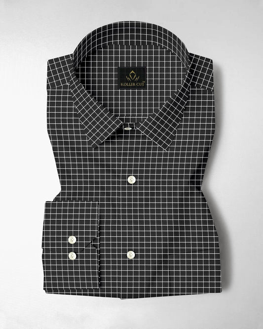 Crow Black and Snow White Checks Cotton Shirt