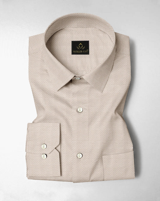 Beige with Parchment Brown and White Chevron Stripes 2 ply Cotton Shirt