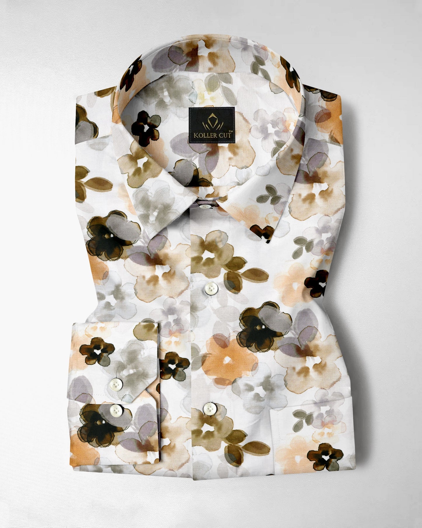 Bright White With Lark Yellow and Kombu Green Hibiscus Flowers Printed Cotton Linen Shirt
