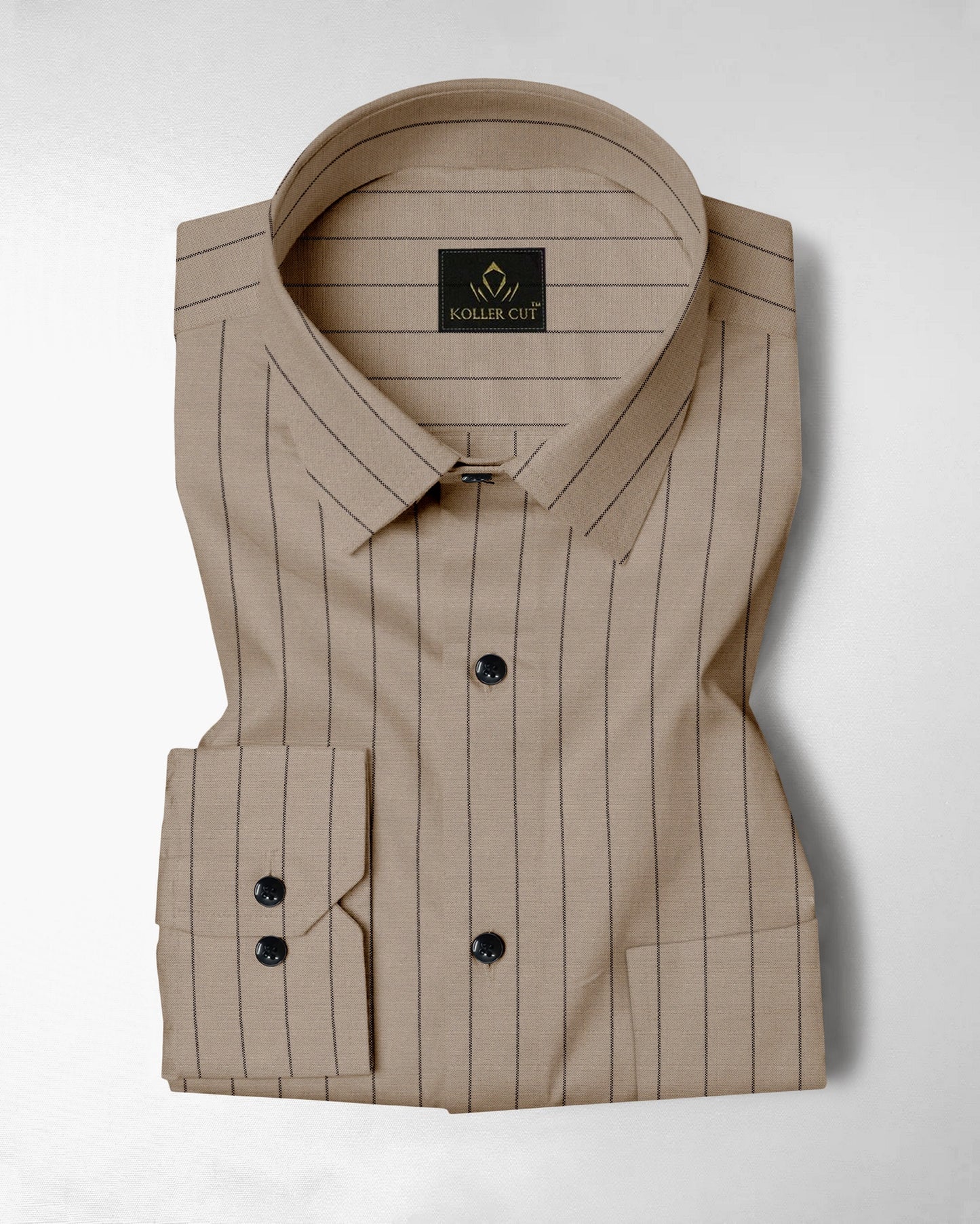 Seedpearl Beige and Raven Black Altered Broken Stripes Oxford Cotton Shirt