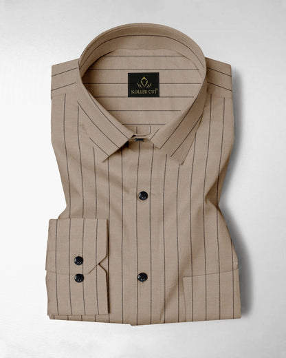 Seedpearl Beige and Raven Black Altered Broken Stripes Oxford Cotton Shirt