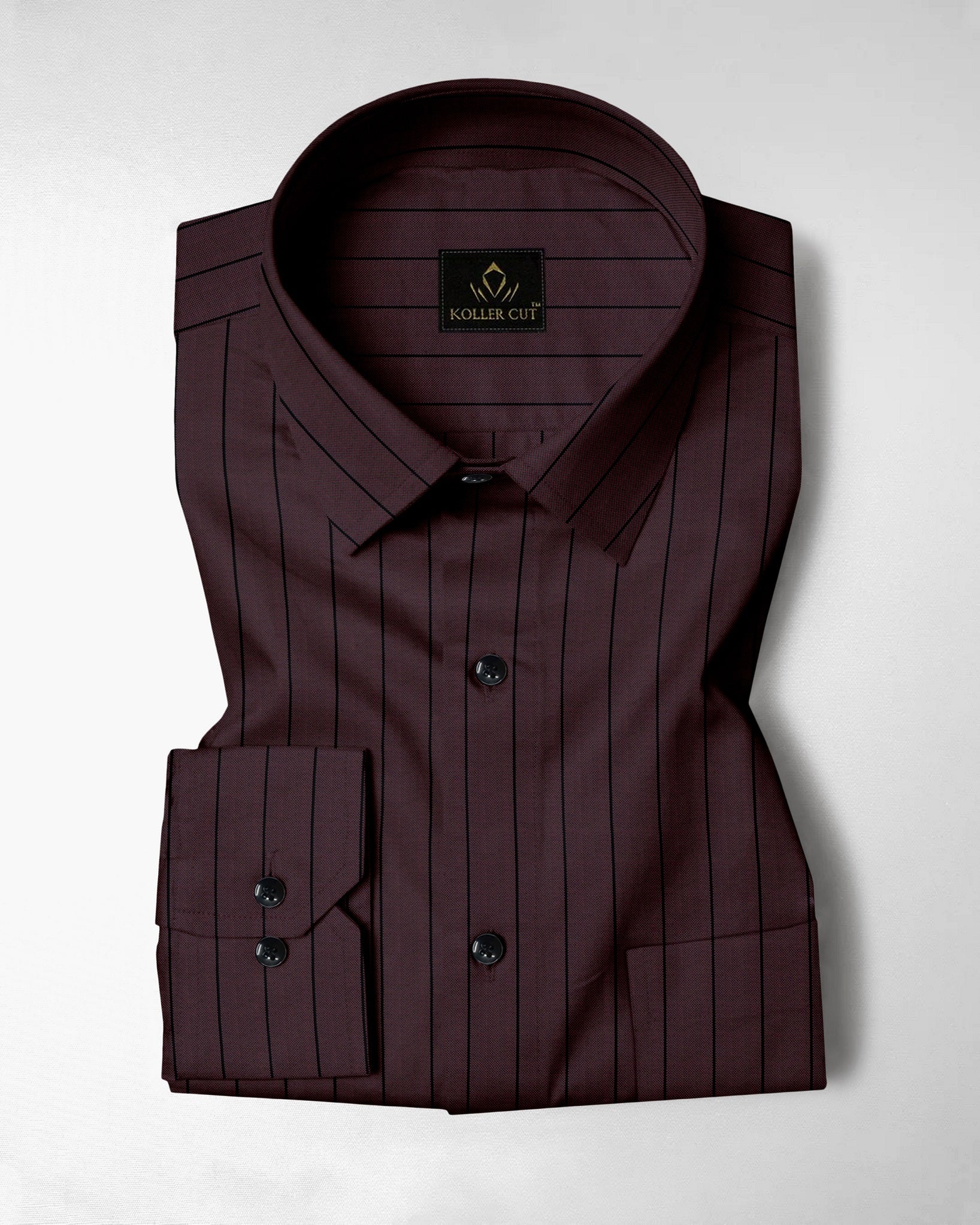 Claret Wine and Raven Black Pinstripes Oxford Cotton Shirt