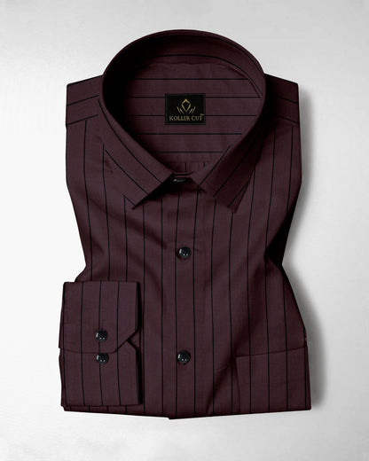 Claret Wine and Raven Black Pinstripes Oxford Cotton Shirt