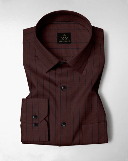Oxblood Red and Raven Black Pinstripes Oxford Cotton Shirt