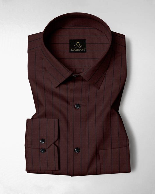 Oxblood Red and Raven Black Pinstripes Oxford Cotton Shirt