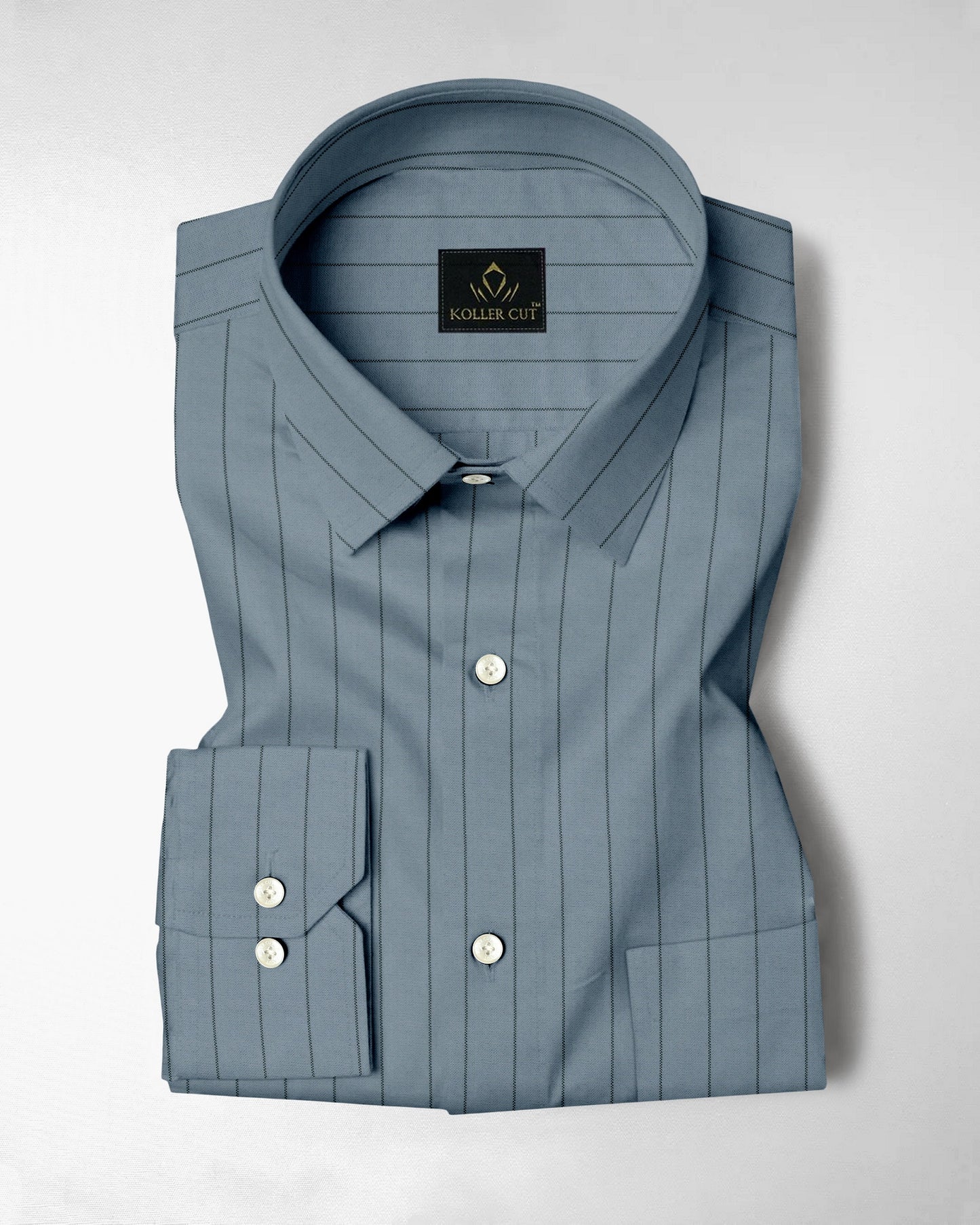 Apatite Blue and Pine Green Altered Broken Stripes Oxford Cotton Shirt