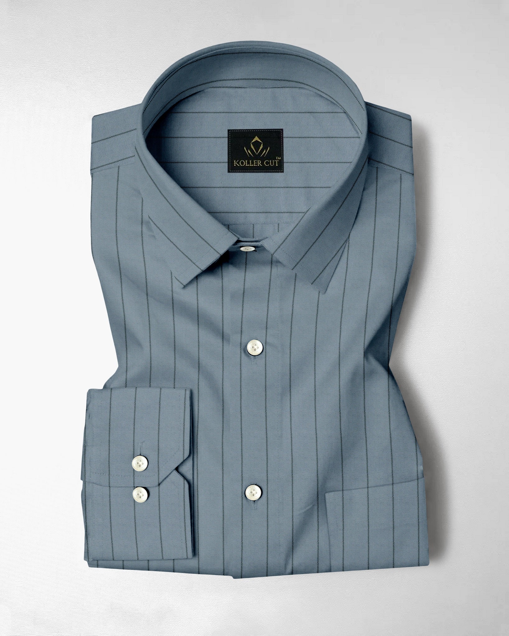 Apatite Blue and Pine Green Altered Broken Stripes Oxford Cotton Shirt