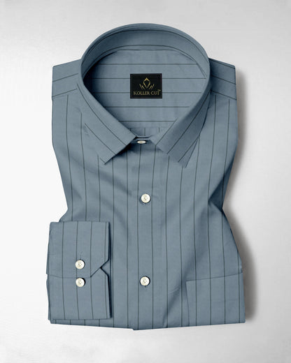 Apatite Blue and Pine Green Altered Broken Stripes Oxford Cotton Shirt