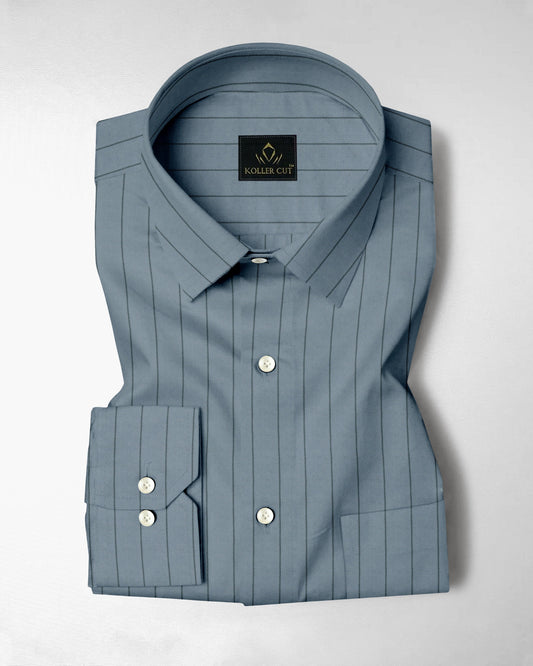 Apatite Blue and Pine Green Altered Broken Stripes Oxford Cotton Shirt