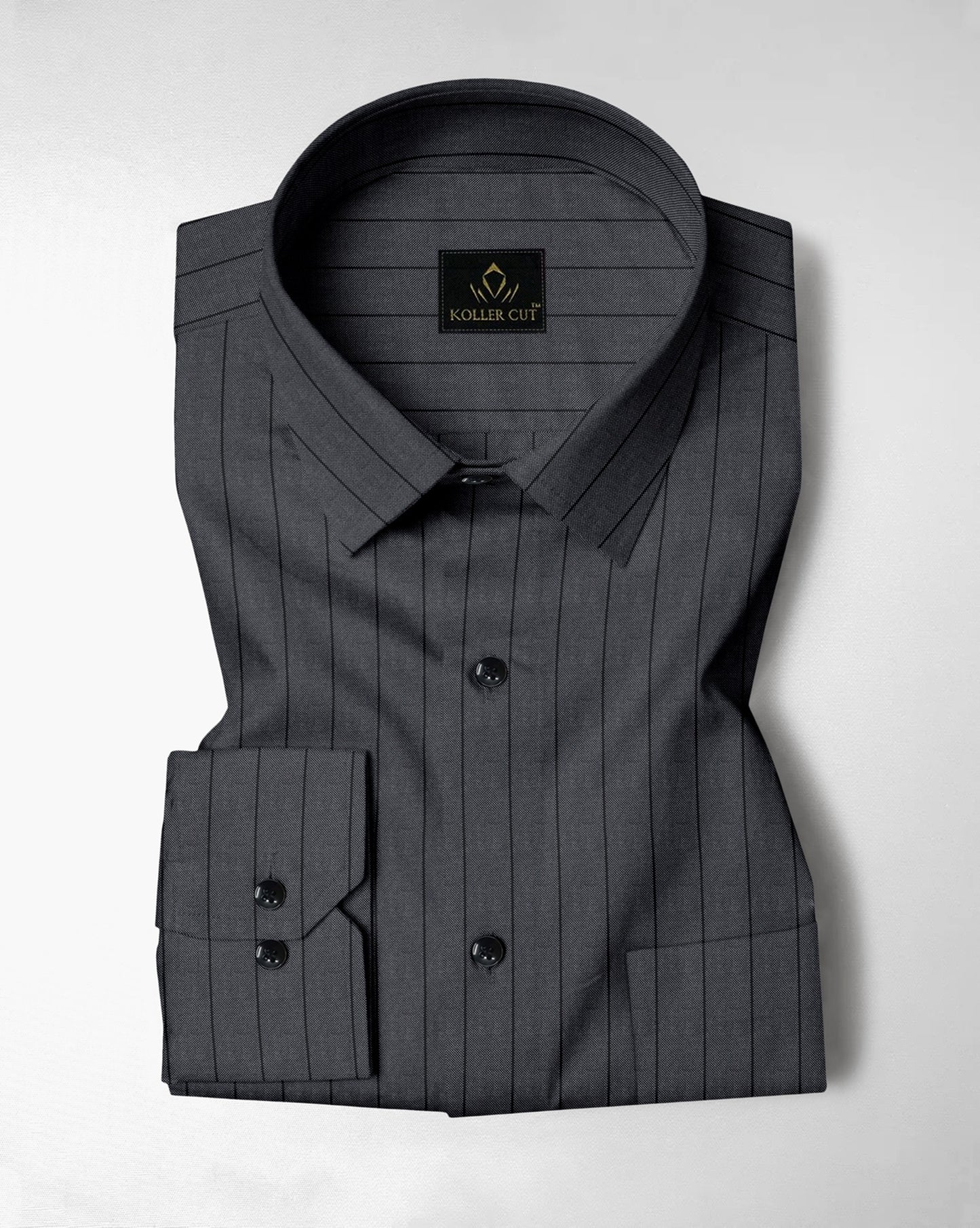 Shale Gray and Raven Black Pinstripes Oxford Cotton Shirt