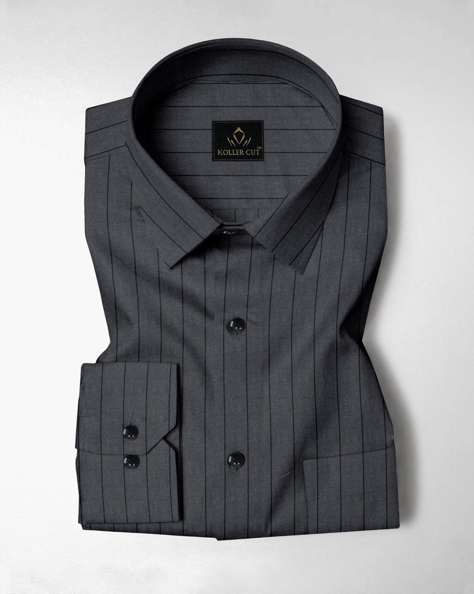 Shale Gray and Raven Black Pinstripes Oxford Cotton Shirt