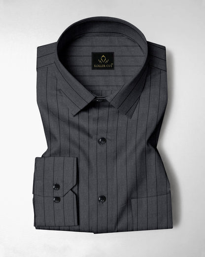 Shale Gray and Raven Black Pinstripes Oxford Cotton Shirt