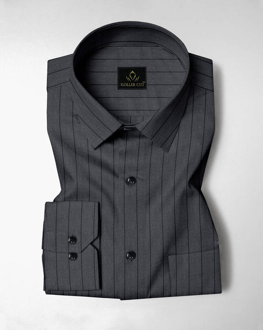 Shale Gray and Raven Black Pinstripes Oxford Cotton Shirt