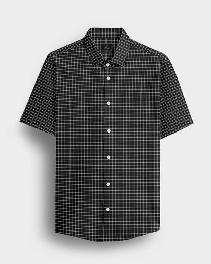 Crow Black and Snow White Checks Cotton Shirt
