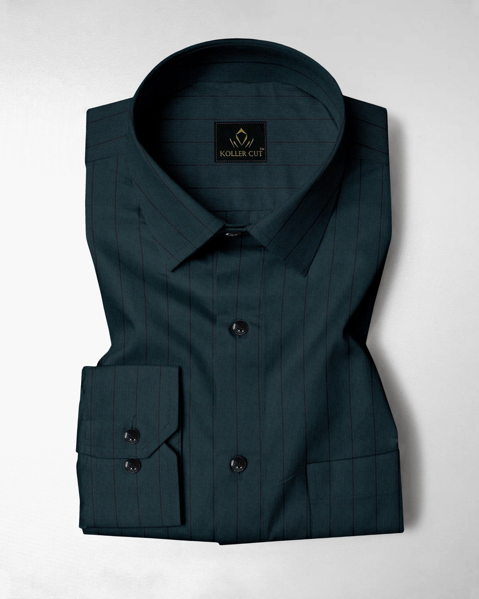 Mallard Green and Raven Black Pinstripes Oxford Cotton Shirt